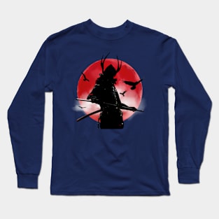 Samurai Warrior Red Moon Long Sleeve T-Shirt